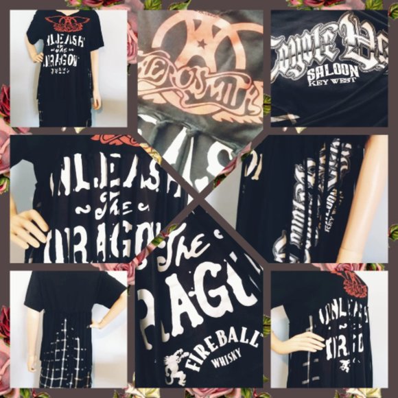AEROSMITH Fireball Whiskey T Shirt Dress Handmade Vintage Rocker Rockabilly Band - Picture 1 of 9